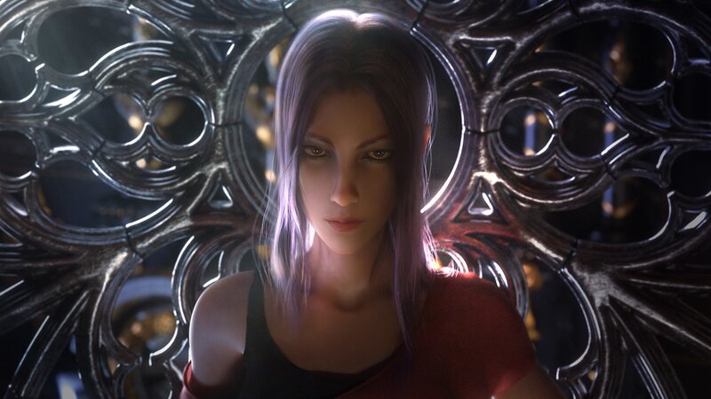 Woman with Purple Hair — Dramatic, 3d Render, Chair