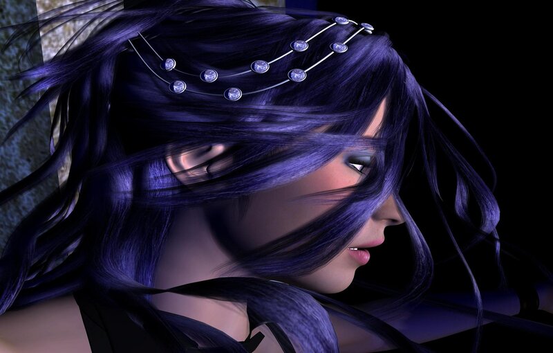 Woman with Purple Hair — Dramatic, 3d Render, Headband