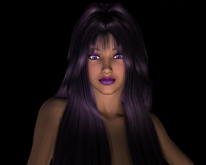 Woman with Purple Hair — Dramatic, 3d Render, Purple Eyes