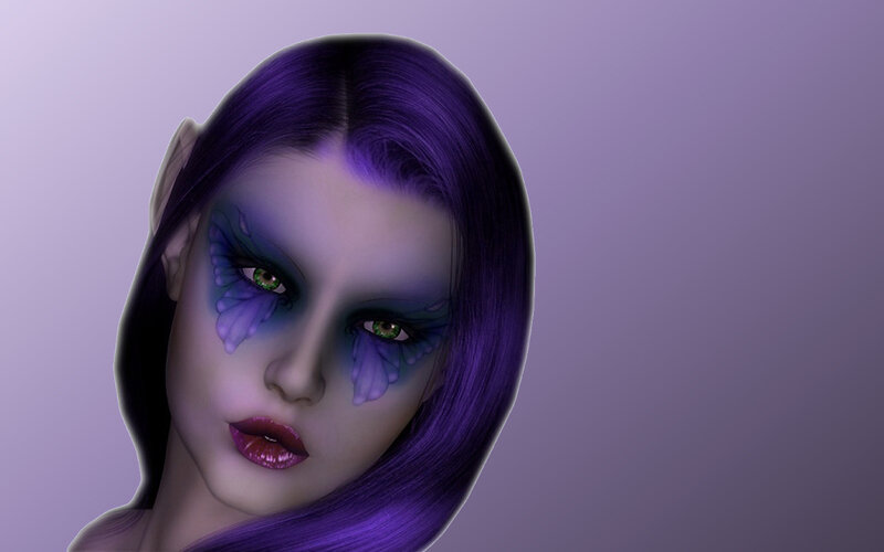 Woman with Purple Hair — Dramatic, 3d Render