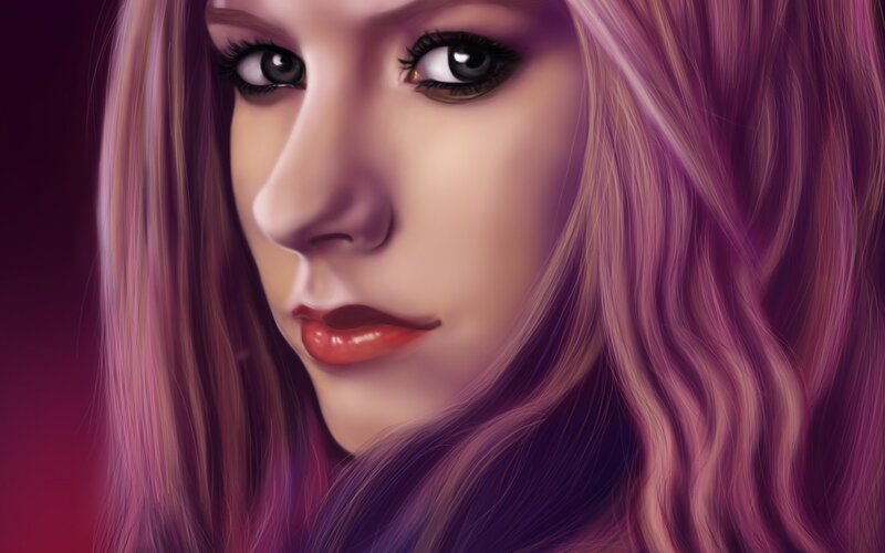 Woman with Purple Hair — Dramatic, Digital Art, Eyes, Lips