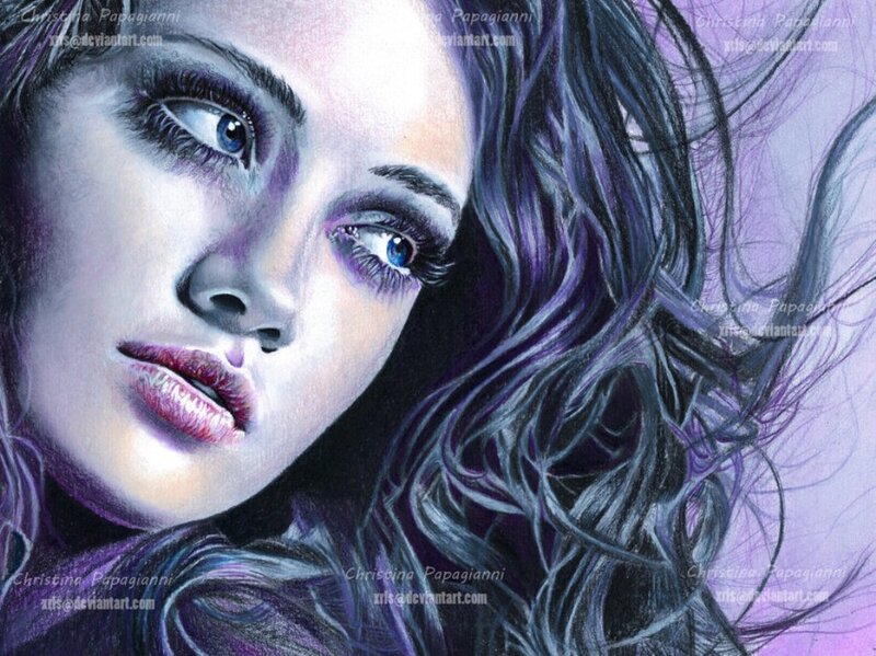 Woman with Purple Hair — Dramatic, Digital Art, Eyes