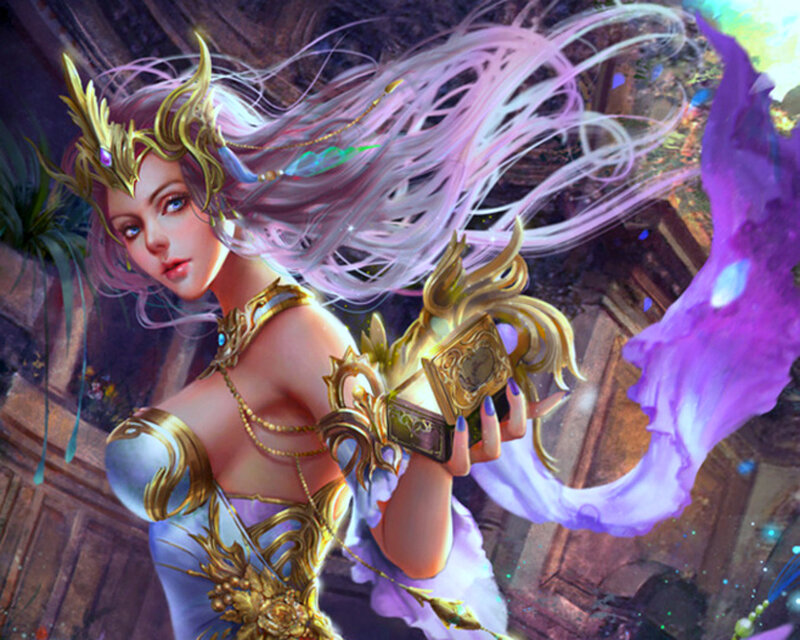 Woman with Purple Hair — Dramatic, Digital Art, Gold Crown