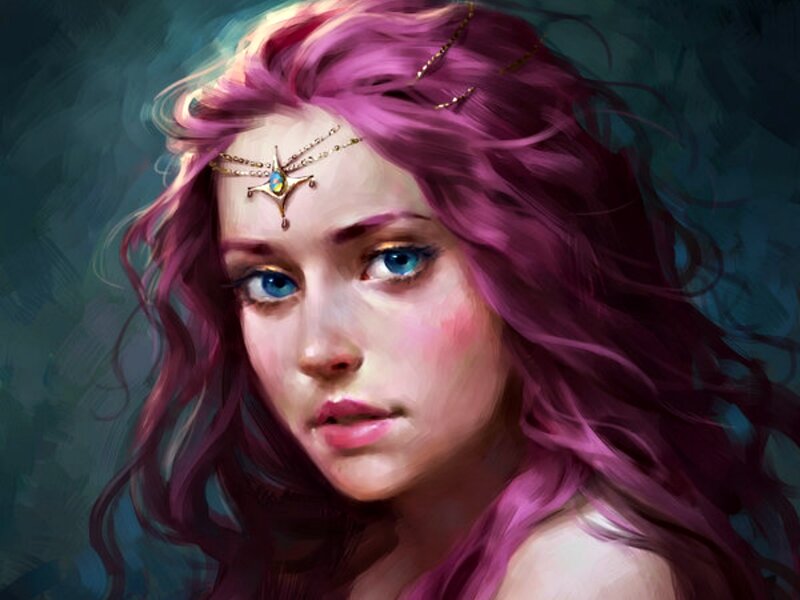 Woman with Purple Hair — Dramatic, Digital Art, Headband