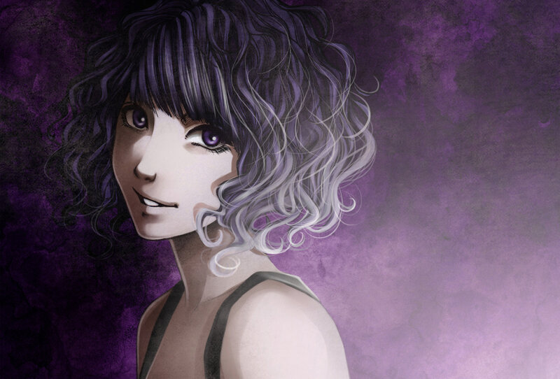 Woman with Purple Hair — Dramatic, Digital Art, Purple Background