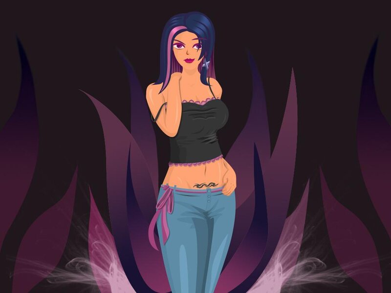 Woman with Purple Hair — Dramatic, Digital Art, Tattoo