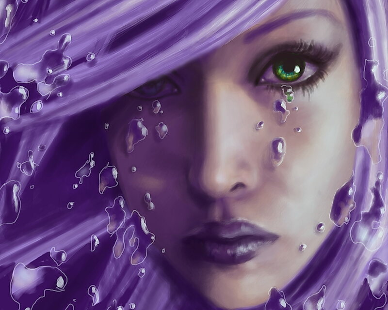 Woman with Purple Hair — Dramatic, Digital Art, Tears