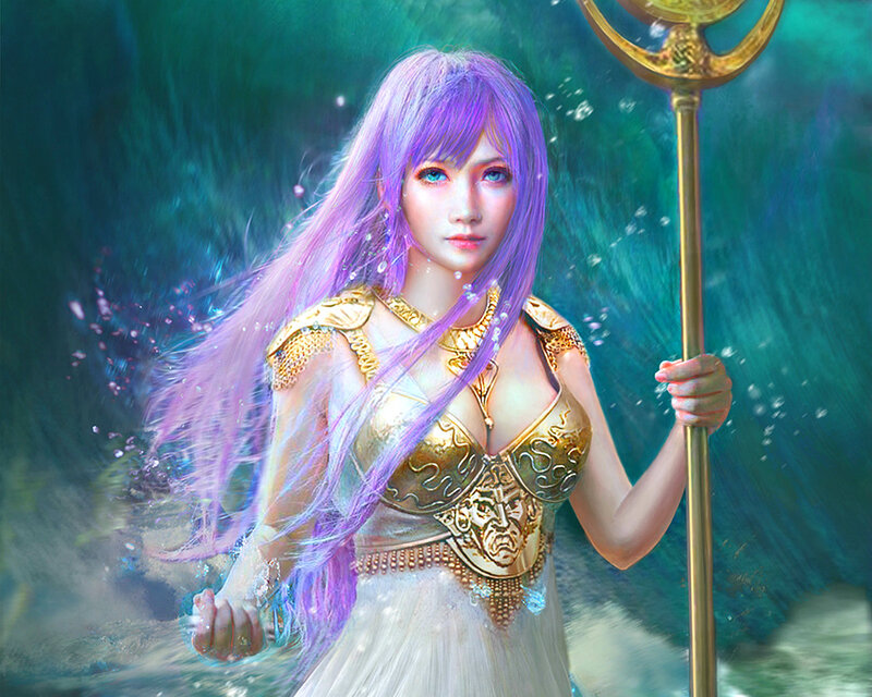 Woman with Purple Hair — Dramatic, Digital Art, Trident