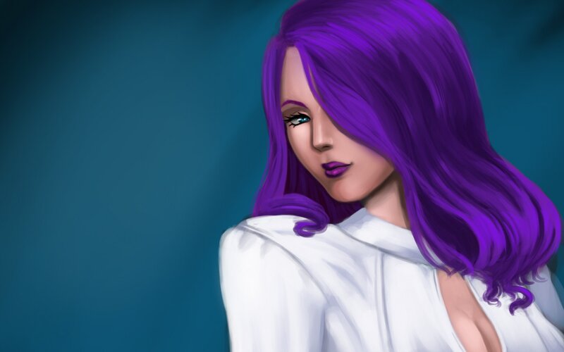Woman with Purple Hair — Dramatic, Digital Art, White Shirt