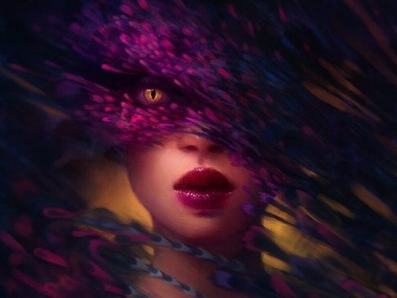 Woman with Purple Hair — Dramatic, Digital Art, Yellow Eye