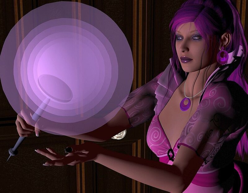 Woman with Purple Hair — Dramatic, Night, 3d Render