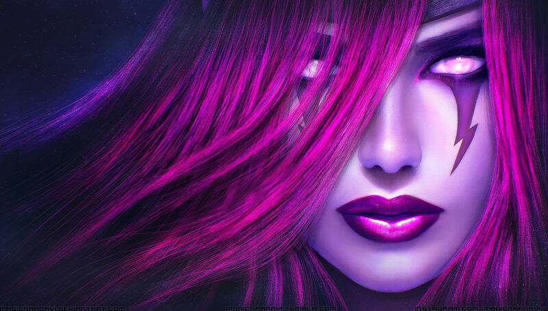 Woman with Purple Hair — Dramatic, Night, Digital Art, Eyes, Makeup