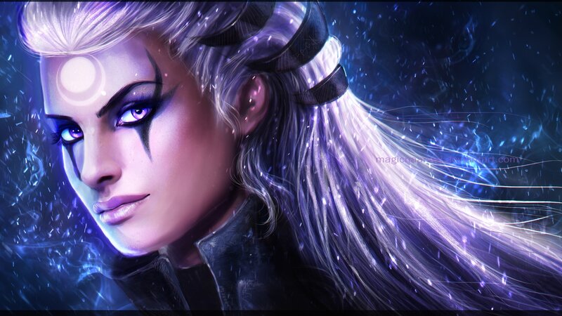 Woman with Purple Hair — Dramatic, Night, Digital Art, Eyes