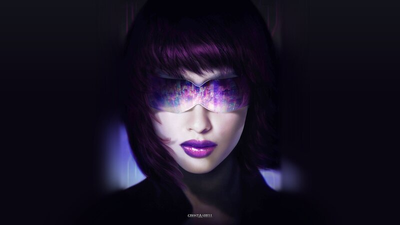 Woman with Purple Hair — Dramatic, Night, Digital Art, Goggles