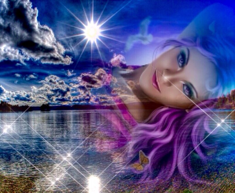 Woman with Purple Hair — Dramatic, Night, Digital Art, Sky