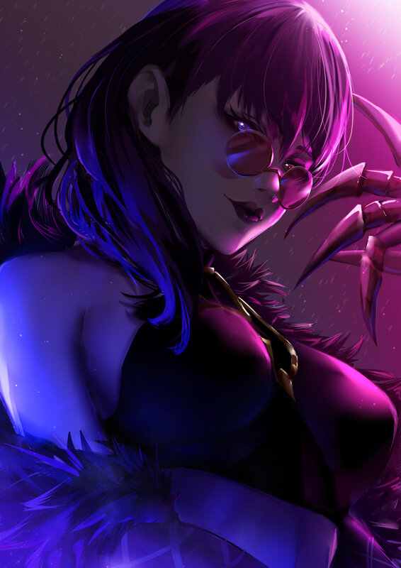 Woman with Purple Hair — Dramatic, Night, Digital Art, Sunglasses