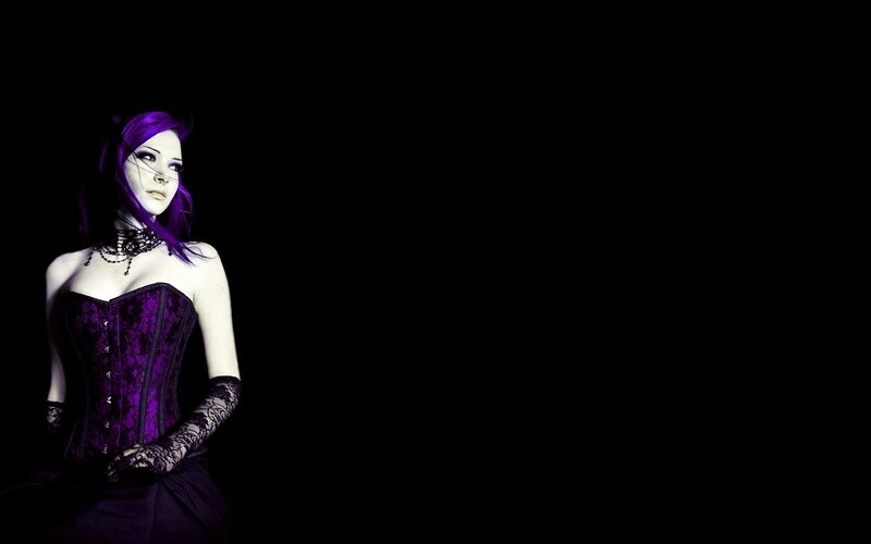 Woman with Purple Hair — Dramatic, Photograph, Corset