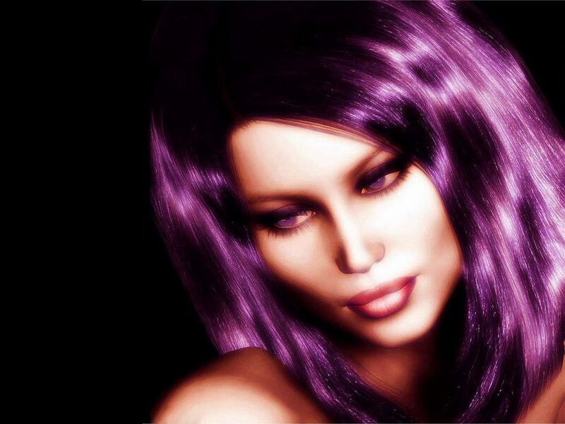 Woman with Purple Hair — Dramatic, Photograph, Makeup, Shoulder