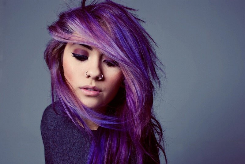 Woman with Purple Hair — Dramatic, Photograph, Nose Ring