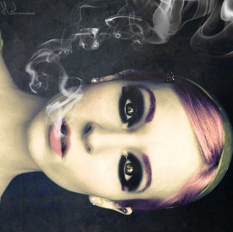 Woman with Purple Hair — Dramatic, Photograph, Smoke