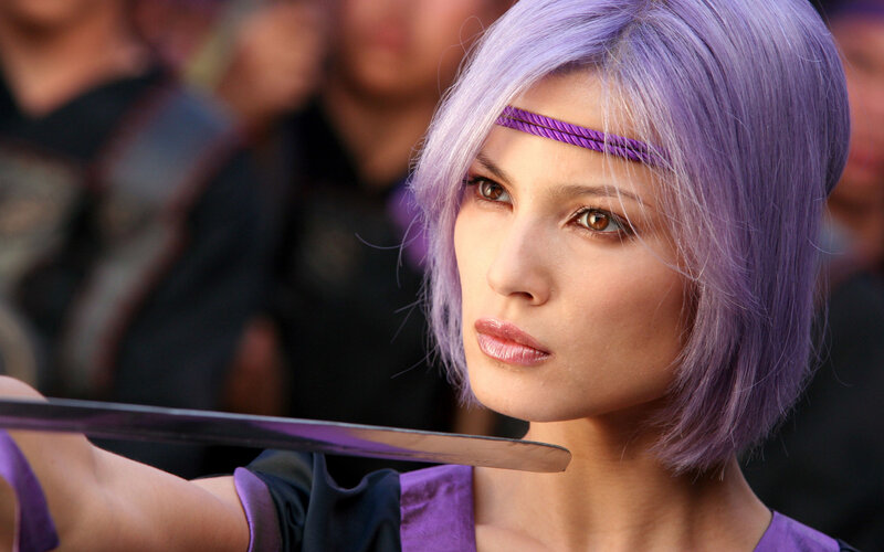 Woman with Purple Hair — Dramatic, Photograph, Sword