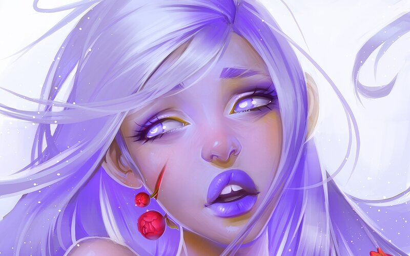 Woman with Purple Hair — Dreamy, Digital Art, Cherry