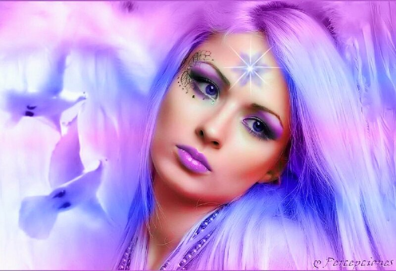 Woman with Purple Hair — Dreamy, Digital Art, Makeup