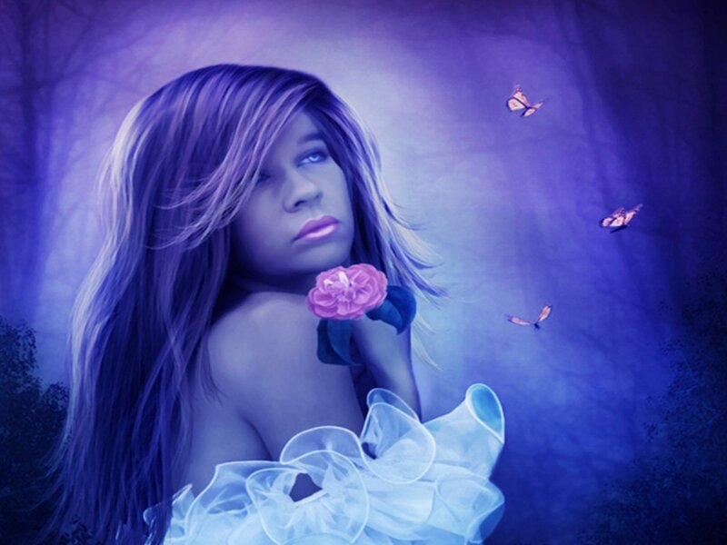 Woman with Purple Hair — Dreamy, Night