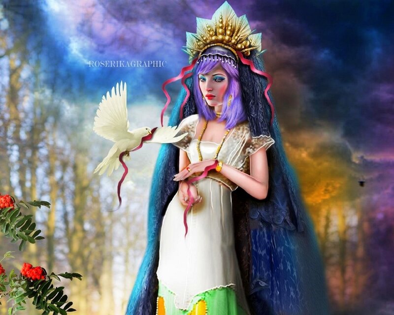 Woman with Purple Hair — Fantasy, Sunset