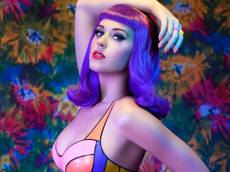 woman with purple hair in colorful setting