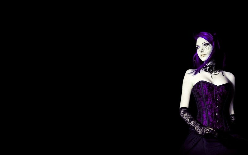 woman with purple hair in corset