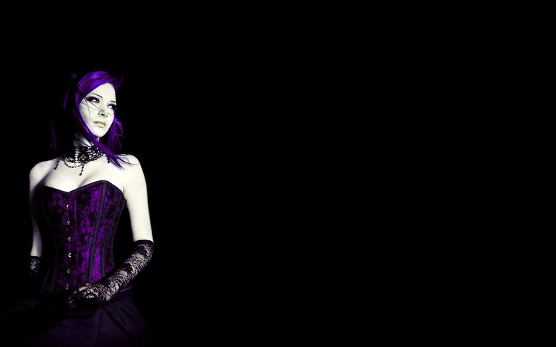 woman with purple hair in corset
