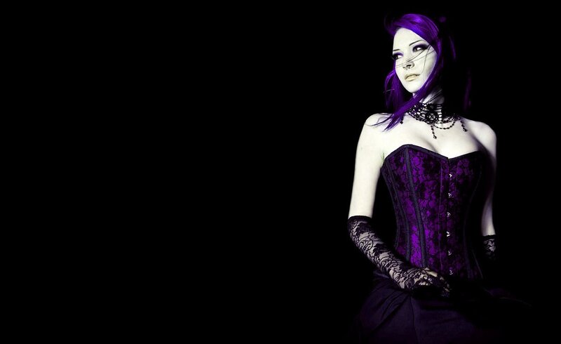 woman with purple hair in corset