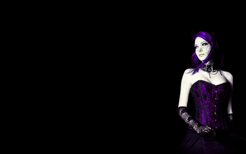 woman with purple hair in corset