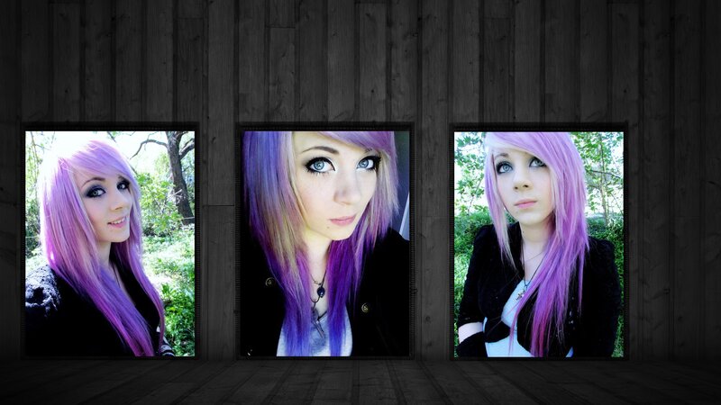 woman with purple hair in three photos