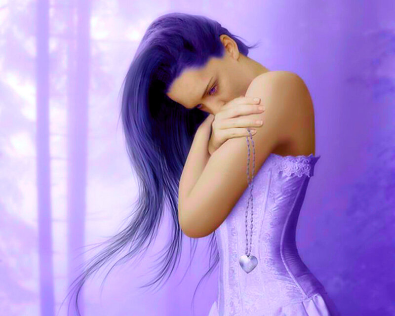 Woman with Purple Hair — Melancholic, Digital Art