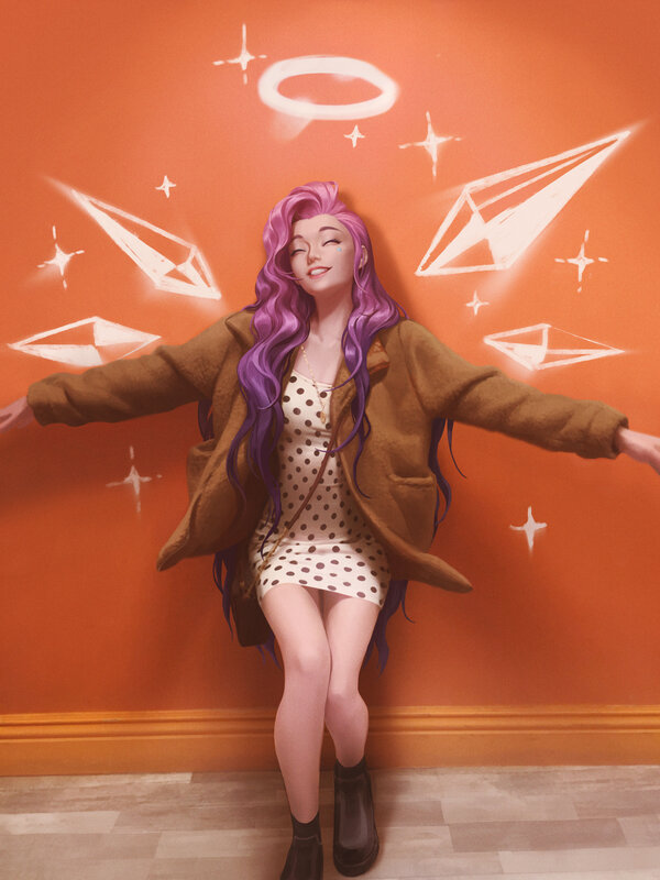 Woman with Purple Hair — Orange, Playful