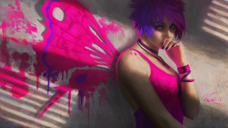 Woman with Purple Hair — Pink, Dramatic