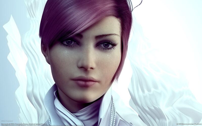 Woman with Purple Hair — Serene, 3d Render, White Wings
