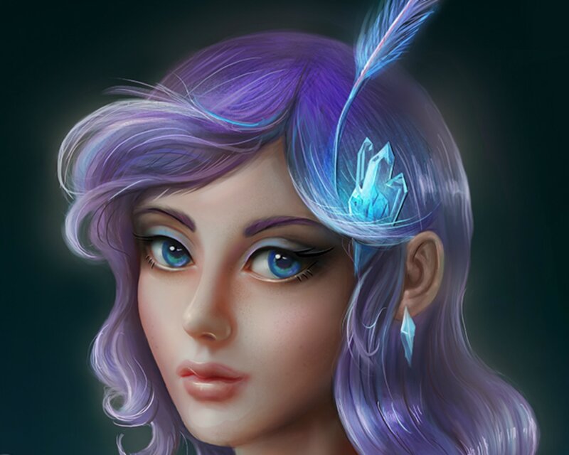 Woman with Purple Hair — Serene, Digital Art, Crystal