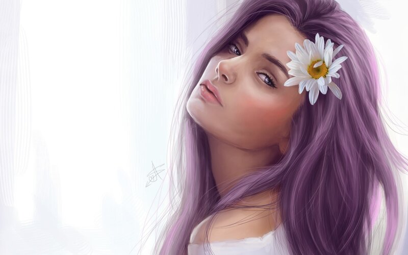 Woman with Purple Hair — Serene, Digital Art, Daisy