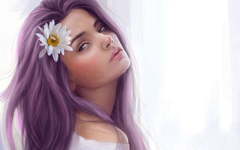 Woman with Purple Hair — Serene, Digital Art, Daisy, Window