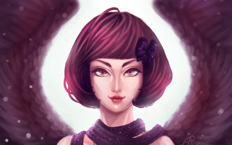 Woman with Purple Hair — Serene, Digital Art, Wings