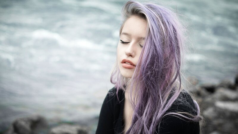 Woman with Purple Hair — Serene, Photograph