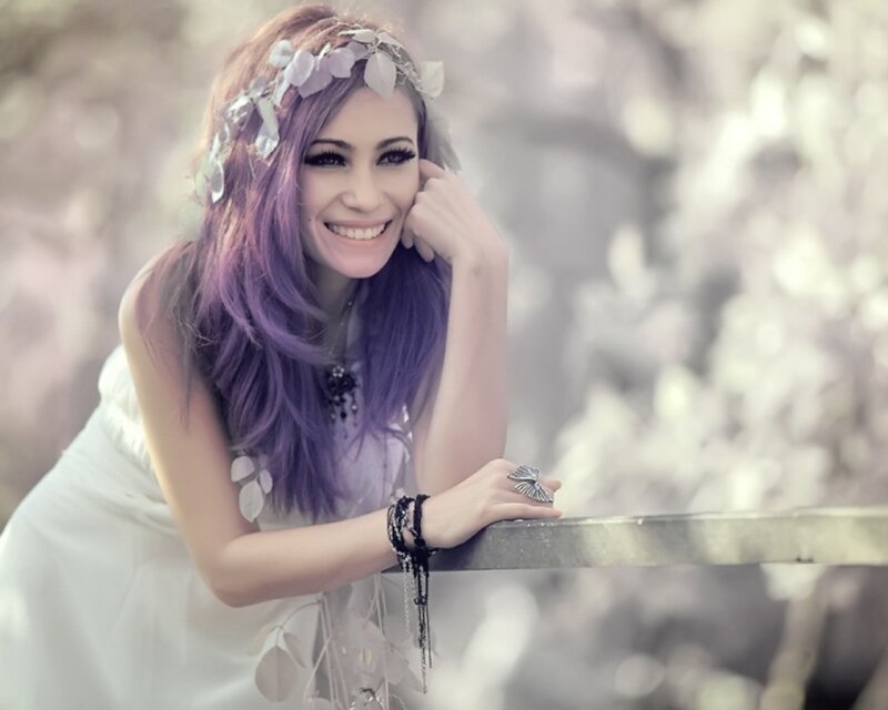Woman with Purple Hair — Serene, Spring, Photograph