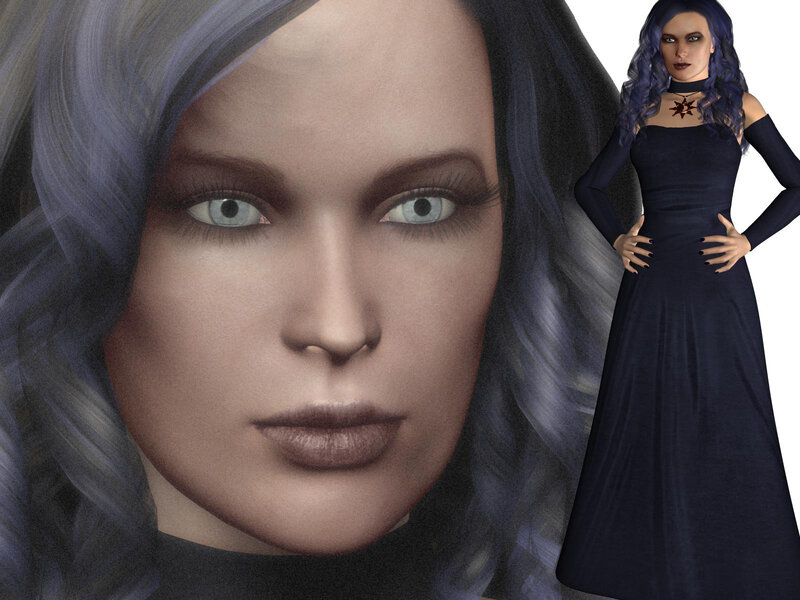 Woman with Purple Hair — Serious, 3d Render
