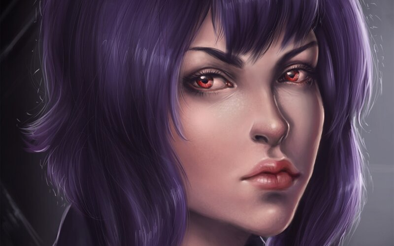 Woman with Purple Hair — Serious, Digital Art