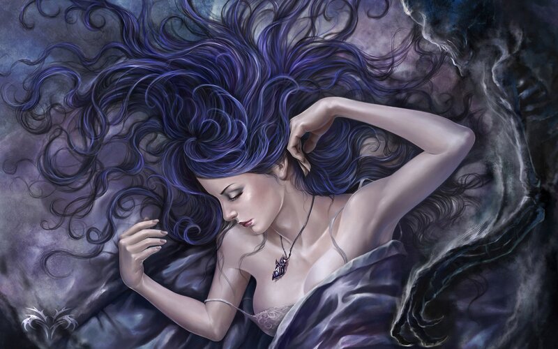 woman with purple hair sleeping