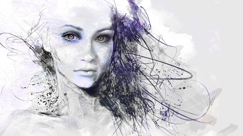 Woman with Purple Hair — White, Dramatic
