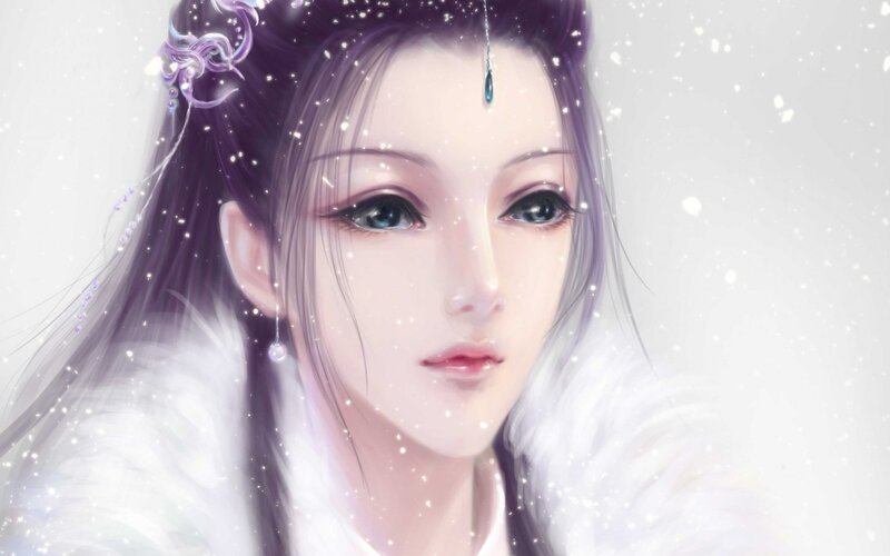 Woman with Purple Hair — White, Serene, Winter